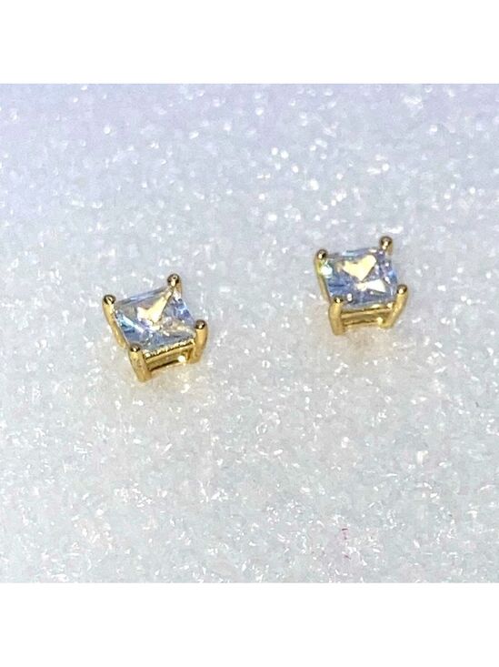 Jewelry - Sterling Silver Yellow Gold Plated Square Cz Stud Earrings / 5mm